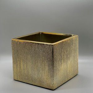 Square Vase, Gold Brushed Box 6.5 Inch Diameter, Decorative Indoor and Garden .
